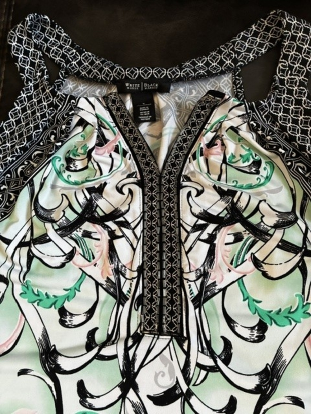 White House Black Market Black Cream Printed Halter Camisole - Picture 2 of 7